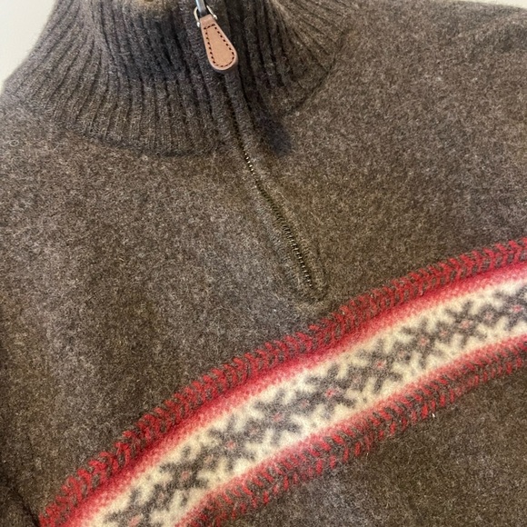 J. Crew | Lambswool Brown Fair Isle Quarter Zip Sweater Size Large - Picture 2 of 5